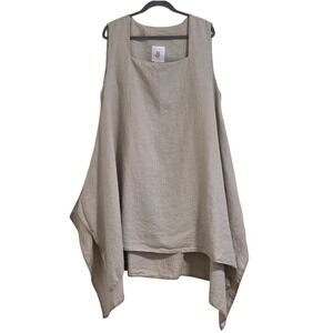 IgOr Diana Tunic Top Women XL Beige  Linen Sleeveless Handkerchief Hem Croatia